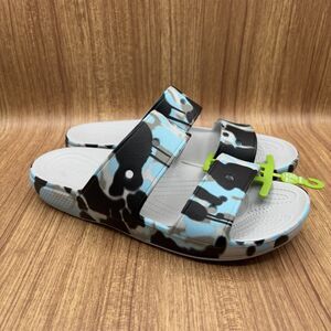 Crocs Classic Spray Camo Slide Sandal 108253-1FT  Blue/Black/Gray Size M10 W12